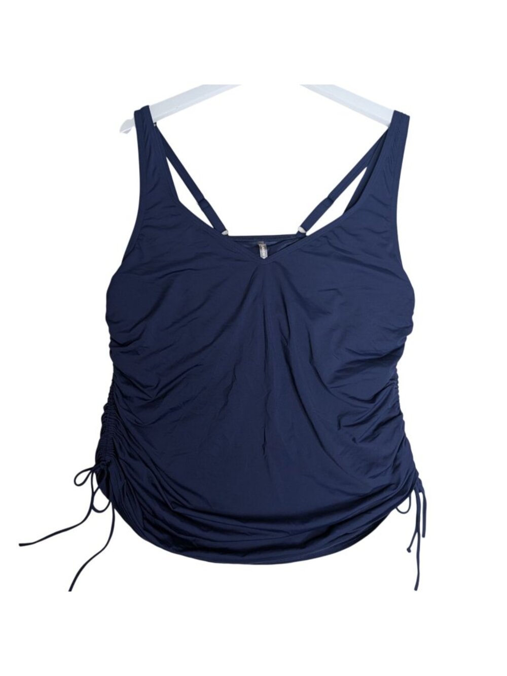 Lands End Womens Navy Blue V-Neck Underwire Tankini Top Size 18 Adjustable Ruche - Picture 4 of 12